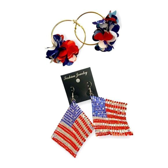 Red White & Blue Patriotic Earring Bundle 2 pairs - Picture 8 of 8
